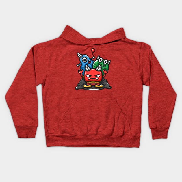 Angry Monster Character Kids Hoodie by happymonday